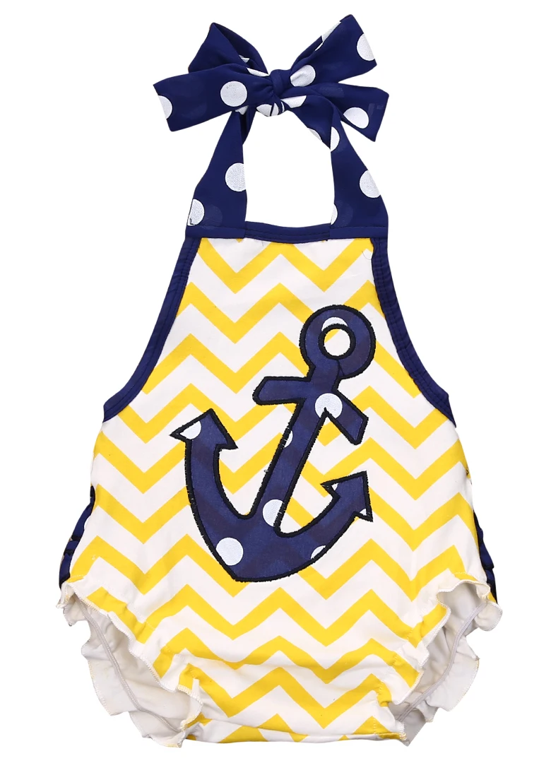Newborn Baby Girls Anchor Clothes embroidery anchor Romper Striped