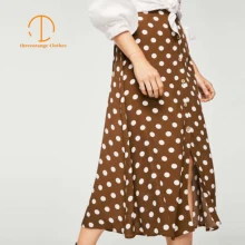Летняя женская юбка, Ретро стиль, узор в горошек, тонкая пуговица, дизайн, передний разрез, юбка миди, новинка, для девушек, повседневные юбки, falda mujer