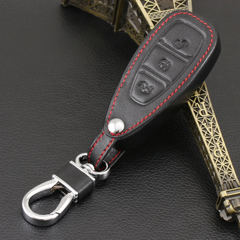 AndyGo 3 Buttons Car Genuine Leather Remote Key Cover Case Fob For ford Fiesta Focus MK3 MK4 Mondeo C-Max B-Max Kuga Smart | Автомобили и