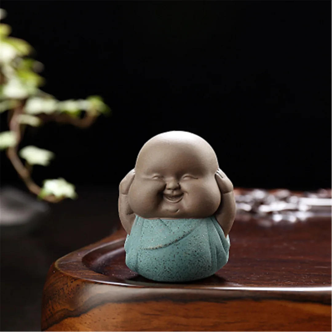 JX-LCLYL Speak Hear See NO Evil Ceramic Buddha Monk Statue Tea Pet Desk Shelf Home Decor