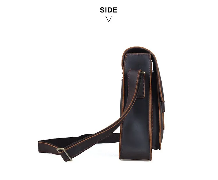 Мужская сумка-мессенджер из натуральной кожи темно-коричневого цвета в винтажном стиле для iPad crazy horse, кожаная маленькая сумка 1112