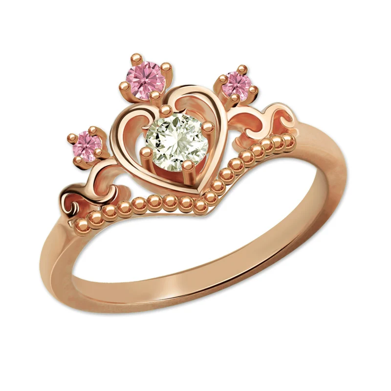 AILIN Romantic Birthstone Princess Tiara Ring Rose Gold Color