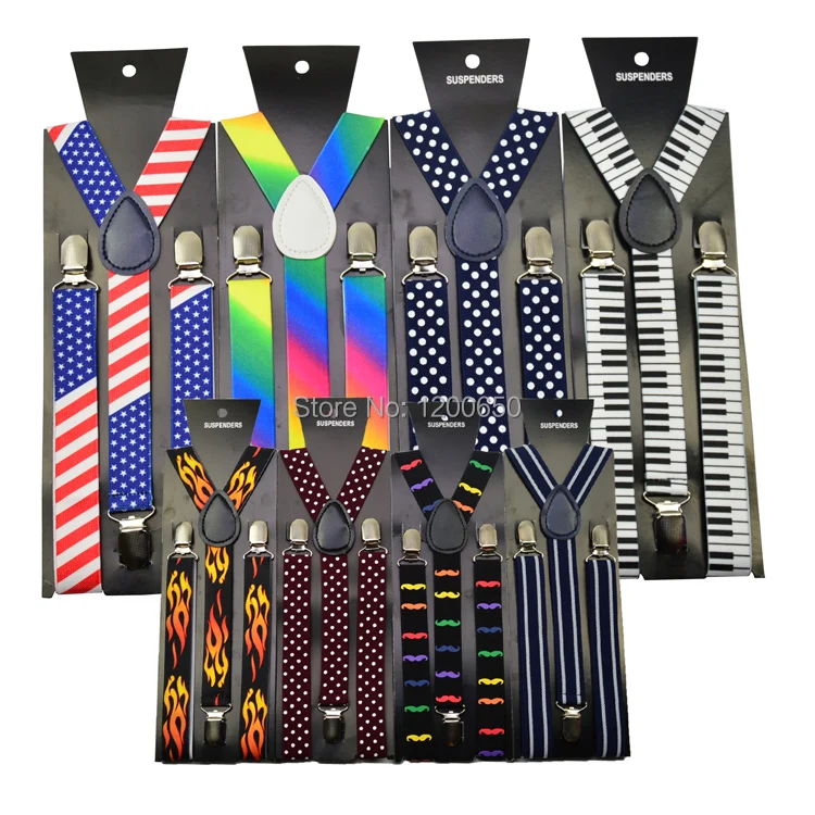 

rainbow color women Braces Elastic Polka print white black Slim Suspender 1inch wide Y- back Suspenders Wholesale piano key