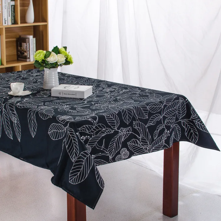 

Modern Table Cloth New 100% Cotton Black And White Leaf Thickening Printing Tablecloth Hotel Rectangle High Quality Table Cover
