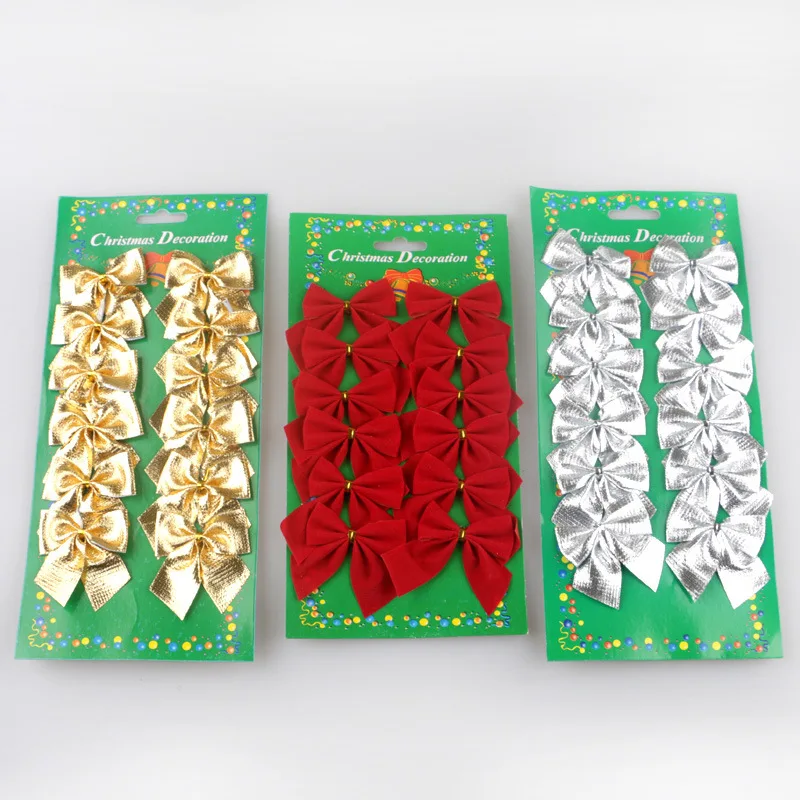 

Red Gold And Silver Christmas Decorations Flocked Christmas Bow Christmas Tree Decoration Glossy Christmas Bow L20