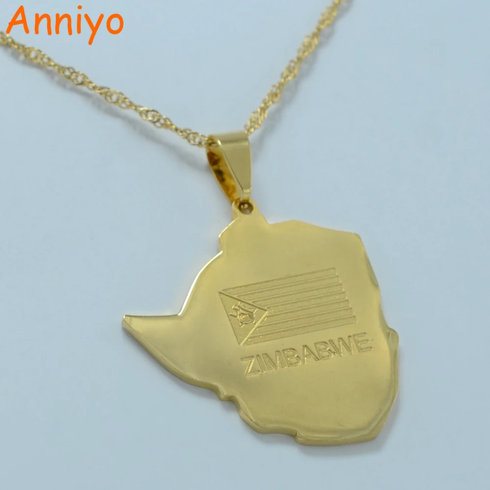 Anniyo map of zimbabwe pendant necklaces jewellery gold color