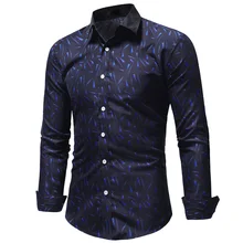 Мужская рубашка люксовый бренд мужские рубашки с длинными рукавами Повседневные мужские рубашки с принтом s Slim Fit Мужские Рубашки s Гавайский темно-синий красный