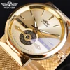 Winner Golden Male Watches Automatic Business Wrist Watch Skeleton Analog Mesh Steel Band Self-Wind Mechanical Reloj Hombre Saat ► Photo 1/6