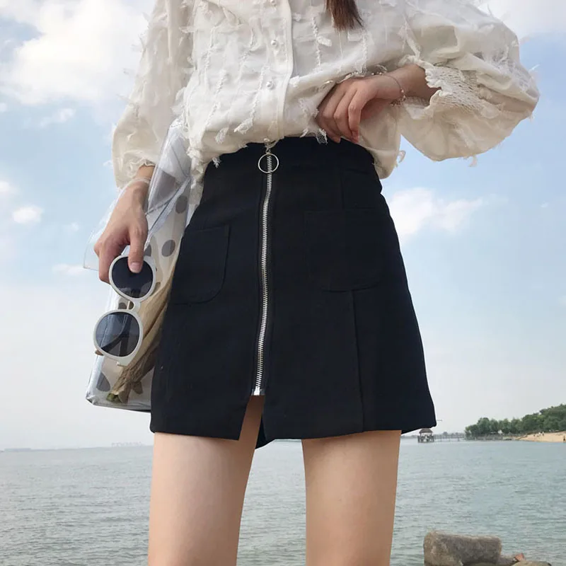 

Morrowwind Women Korean Style Zipper Pockets High Waist Mini Skirt 2018 Summer Casual Women Pencil Short Skirts Female Saia