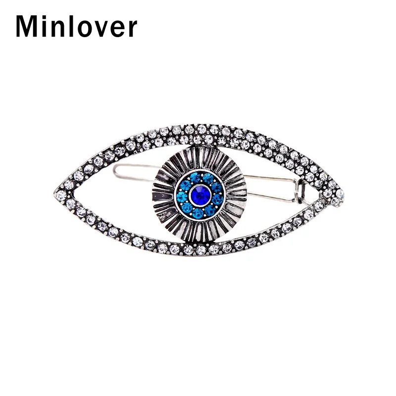 

Minlover Rhinestone Evil Eye Hairpins Barrette Jewelry for Women Crystal Hair Pin Clips Hair Styling Accessories 2019 New FJ014