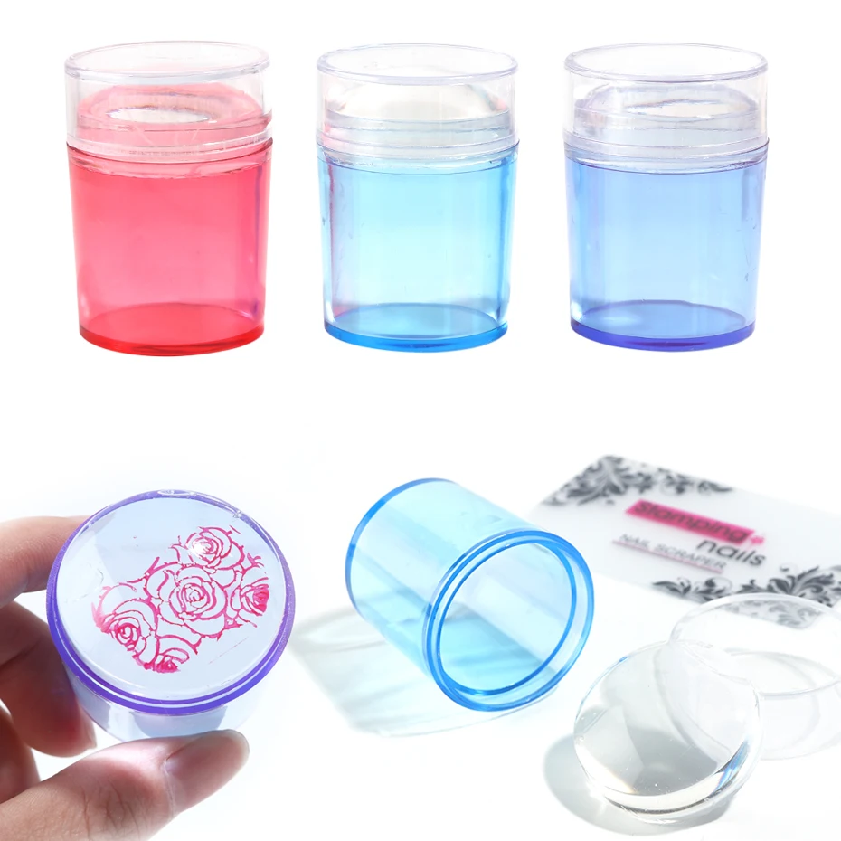 1 Set Stamping Plates Nail Art Stamper Scraper Jelly Silicone Template Polish Printing Tool Blue Red Purple Manicure Tips BE1031