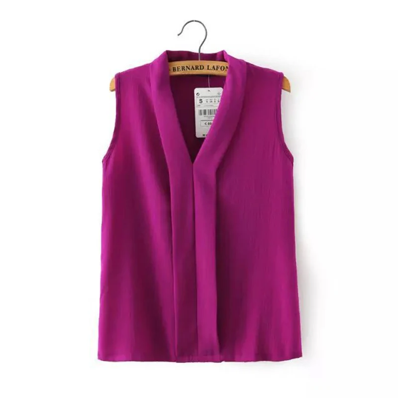 Blusas-Femininas-2015-New-Fashion-Women-s-Colourful-V-Neck-Summer-Chiffon-Blouses-Cute-Sleeveless-Shirts
