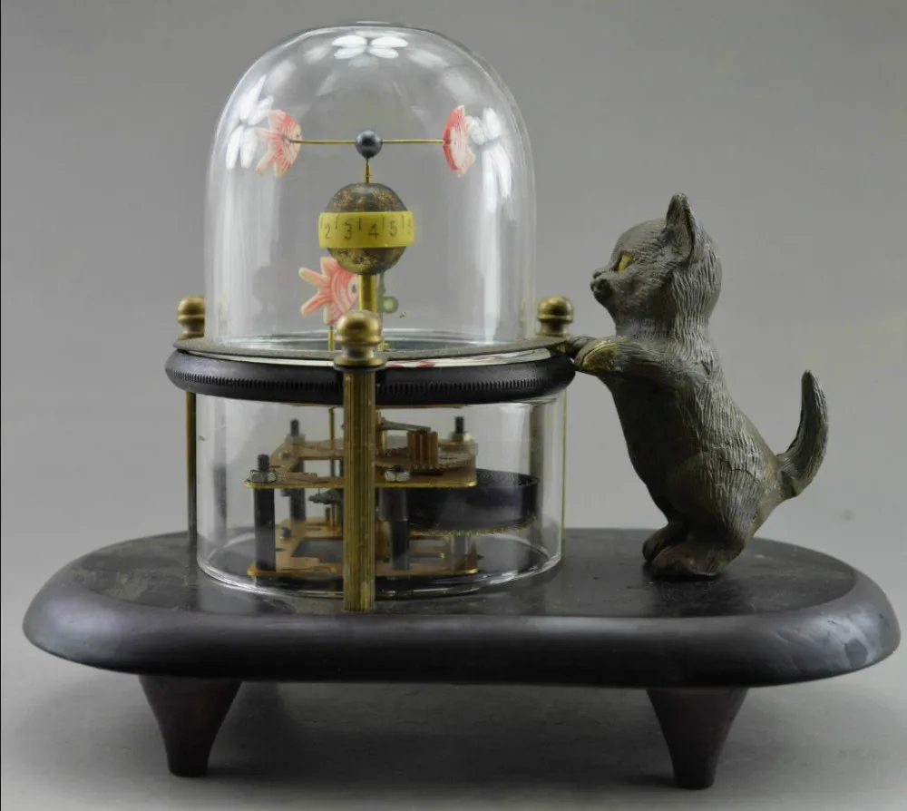 Collectible Decorated Old Handwork Copper Carved Cat Fish Mechanical