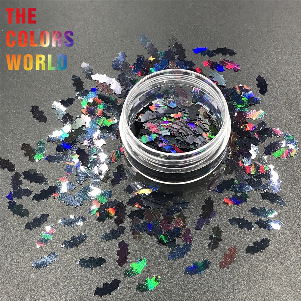 

TCA1000 Bat 10MM Holographic Black Nail Glitter Nail Art Decoration Body Art Festival DIY Accessories Halloween Party Supplies
