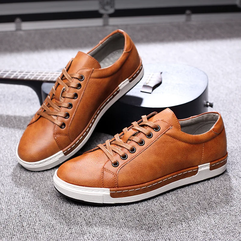 

BIG SIEZ 38-48 2019 Mens fashion spring/autumn casual flats leather shoes male lace up Oxfords breathable light sneakers A106