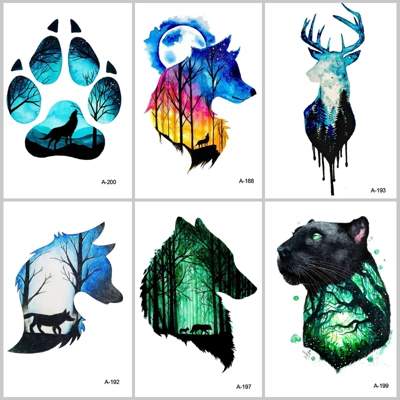 

WYUEN Hot Design Wolf Head Animal Temporary Tattoo for Men Waterproof Tatoo Sticker Fashion Body Art AA-003