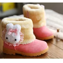 Зимние Детские теплые зимние сапоги; зимние сапоги на платформе из искусственной кожи с кроликом для девочек; короткие сапоги принцессы; детская зимняя обувь