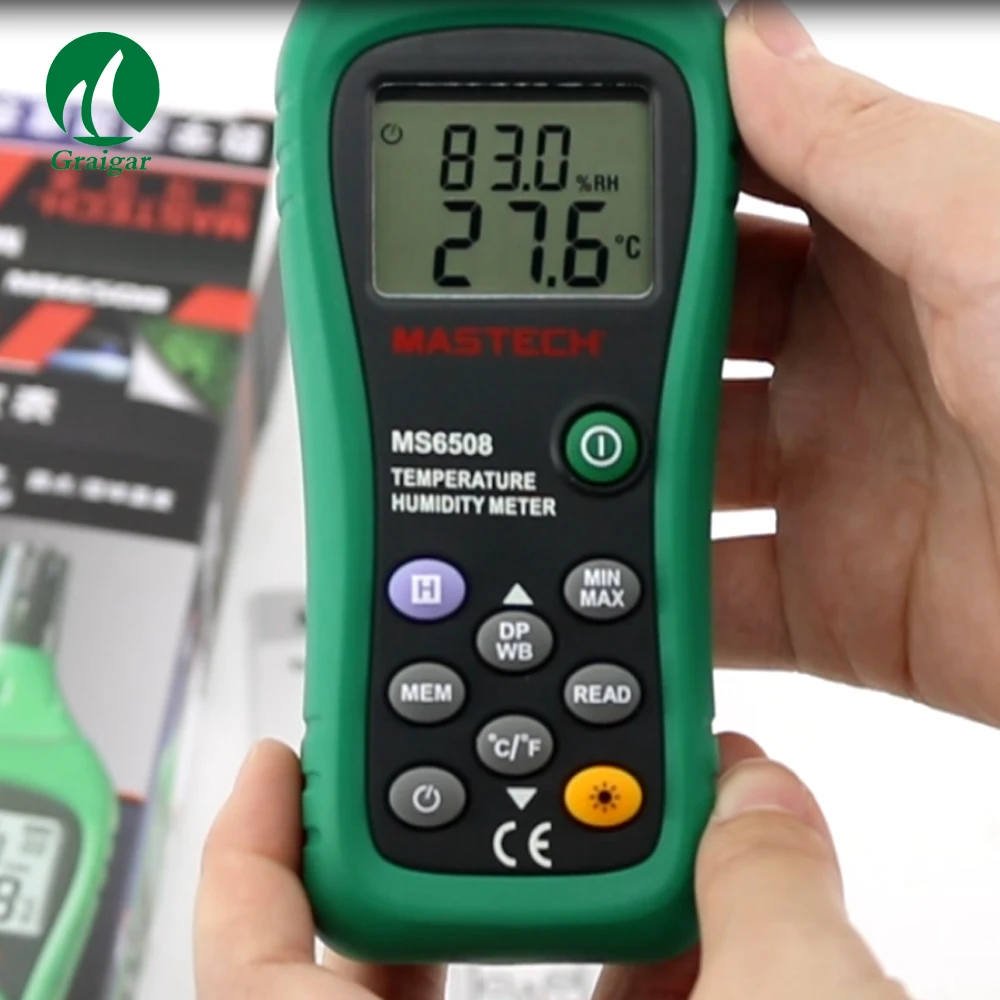 

MS6508 Handheld Digital Thermometer Hygrometer Temperature Humidity Meter Resolution: 0.1C/F