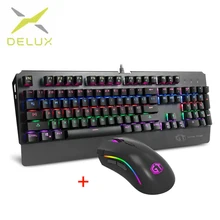 Delux multimedia usb keyboard Gaming Mouse Ergonomic Design Wired Keyboard Backlight Multimedia Key Gaming For Desktop