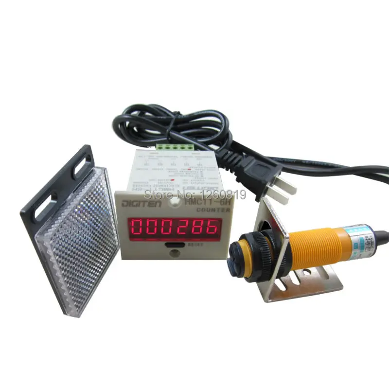

0-999999 Digital LED Counter +PhotoElectric Switch Sensor +Reflector Automatic Conveyor Belting 100-220VAC