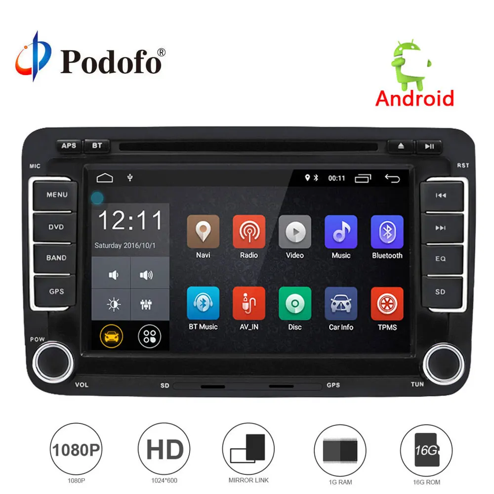 Podofo 2 Din Android 7.1 Car Audio Car DVD Player GPS Navigation Multimedia player Autoradio For VW/Golf/6/Golf/5/Passat/Jetta
