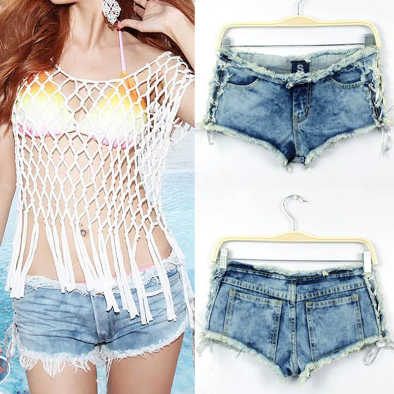 2017 Hot Summer Fashion Women Sexy Slim Denim Shorts Low Waist Side