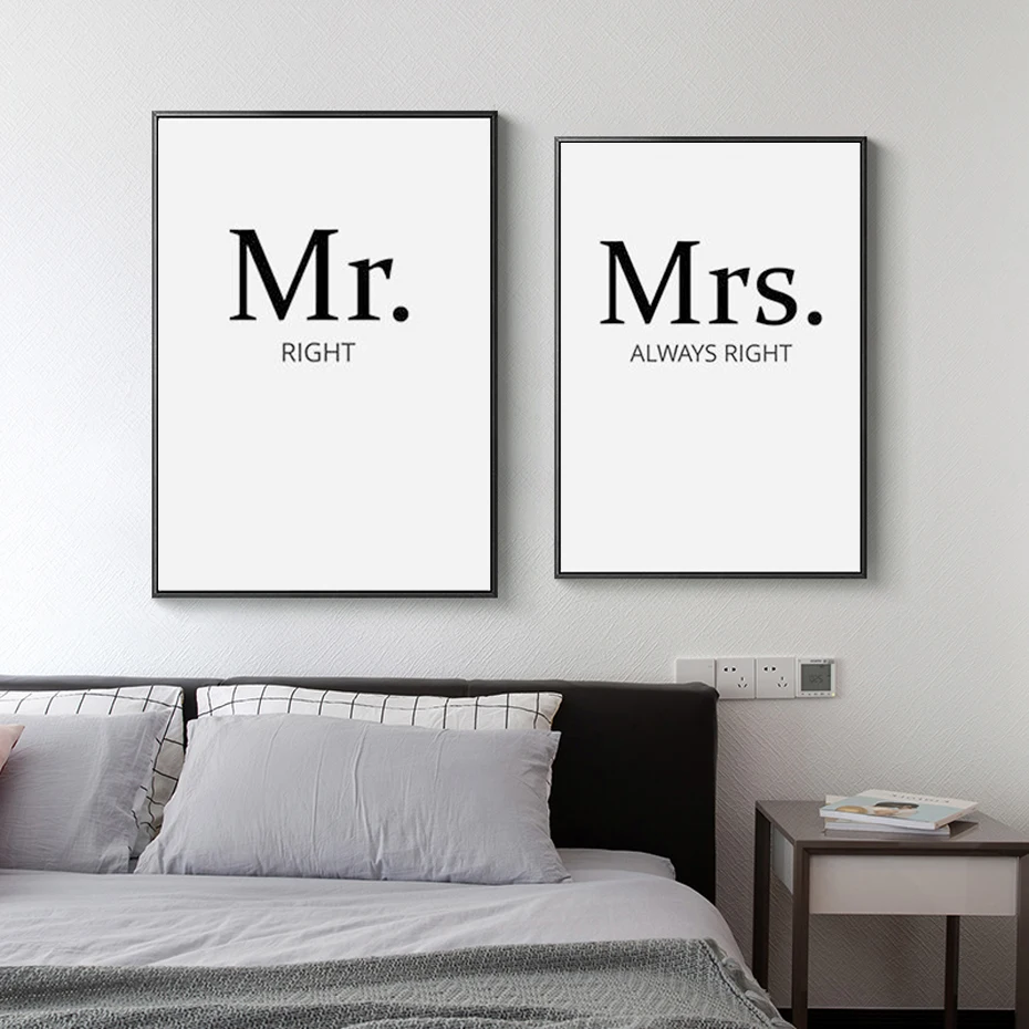 Mr-right-Mrs-always-right-Couples-Wall-Art-Prints-Canvas-Paintings-Quotes-Black-White-Pictures-Poster