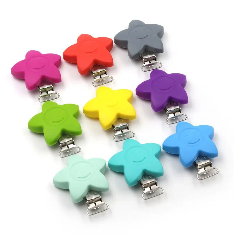JOJOCHEW 2pcs Silicone Star pacifier clips Baby Safe Silicone Clip Charms For Pacifier Clip Chain Making Baby Shower Gift