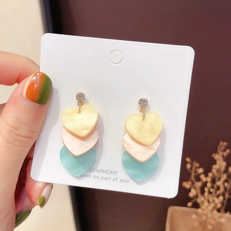 

2019 New Arrival Acrylic Trendy Water Drop Women Dangle Earrings Korean Colour Love Shell Tassel Earrings Long Girl Heart