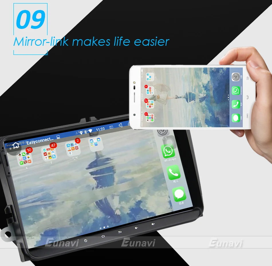 Flash Deal Eunavi 2 Din 9 inch Quad core Android 8.1 car dvd GPS for VW Polo Jetta Tiguan passat b6 cc fabia mirror link wifi Radio  in d 14