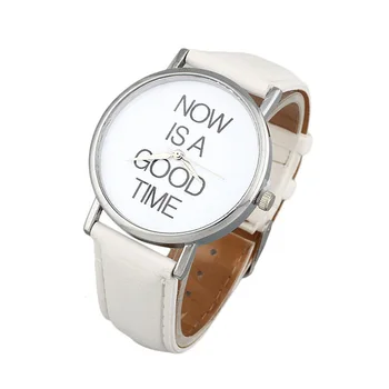 

Hot Fashion Quartz Watch NOW IS A GOOD TIME New Letter Leather Band Men Women Children Wristwatch