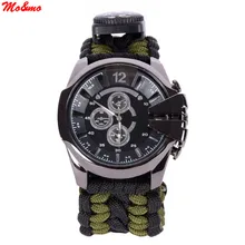 Multifonction Sports de Plein Air 6 en 1 Corde Bracelet Montres Grand Cadran de Survie Voyage Boussole Montres