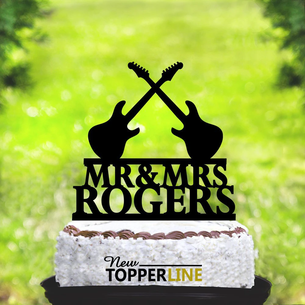 Personalized name Wedding Cake Topper,Guitar Player and Musician Cake Topper,Mr and Mrs Wedding Cake Topper Decor Supplies  (3)