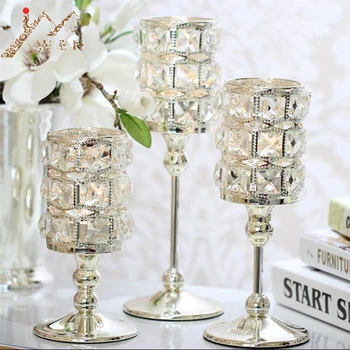 

New Peculiar Metal Golden/ Silver Single Candle Crystals Holder Wedding Candelabra centerpiece home decoration candlesticks