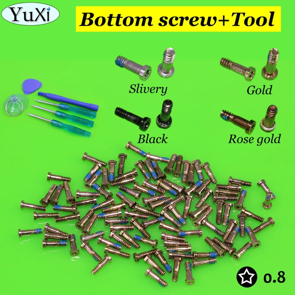

100pcs Back Cover Screw New Bottom Dock Connector Five Star Screws For iPhone 5 5S 6 6Plus 6S Plus 7Plus Gold/balck/silvery+Tool