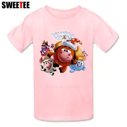 Смешарики футболка для мальчиков и девочек Смешарики хлопчатобумажная футболка с круглым вырезом Детская одежда Российской