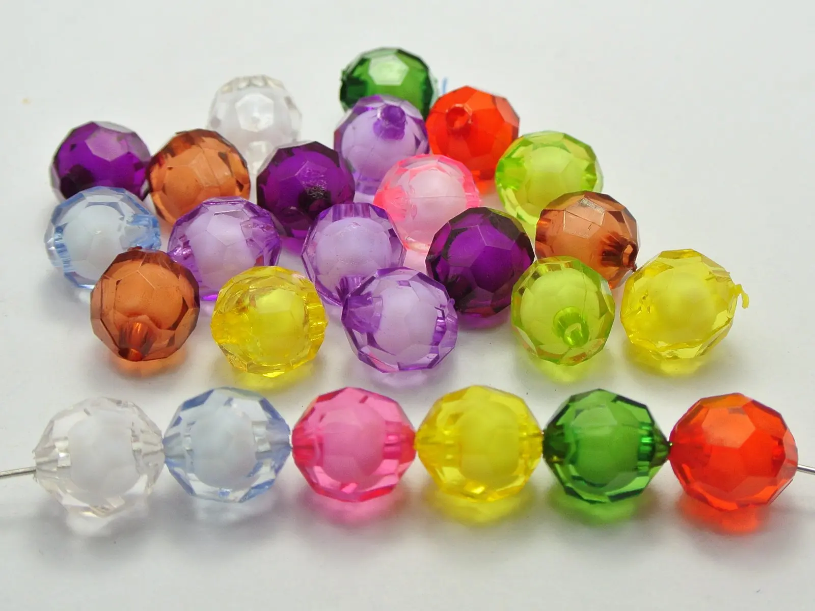 100 Mixed Color Acrylic Faceted Round Beads 12mm "Bead in Bead"beaded