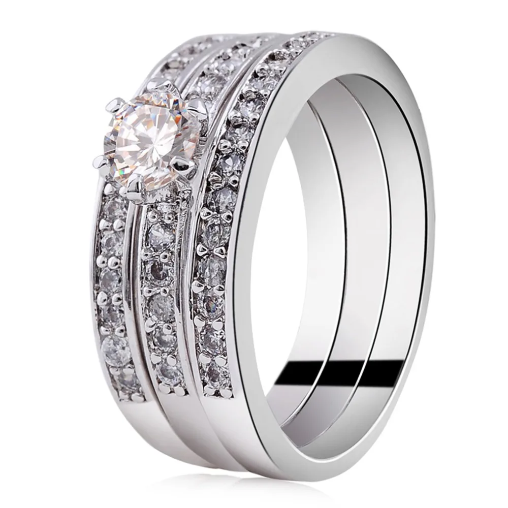 Women Wedding Ring Set Sparkling Perfect Round Cut Zircon Stone Rings