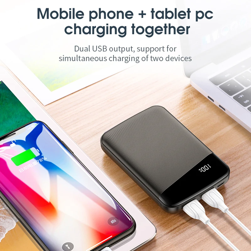 10000mAh Slim Mini Power Bank Dual USB LED Display Ultra-thin Powerbank Portable External Battery Pack Charger For Mobile Phone