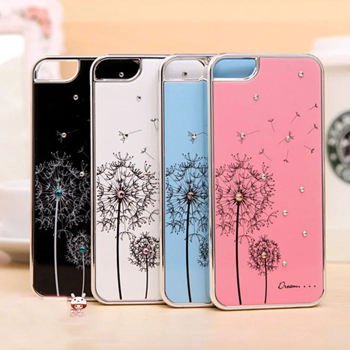 Fashion Dandelion Diamond Swarovski Crystal Chrome Plastic Back Hard Case For Apple iPhone 5 5G 5S Protective Shell |