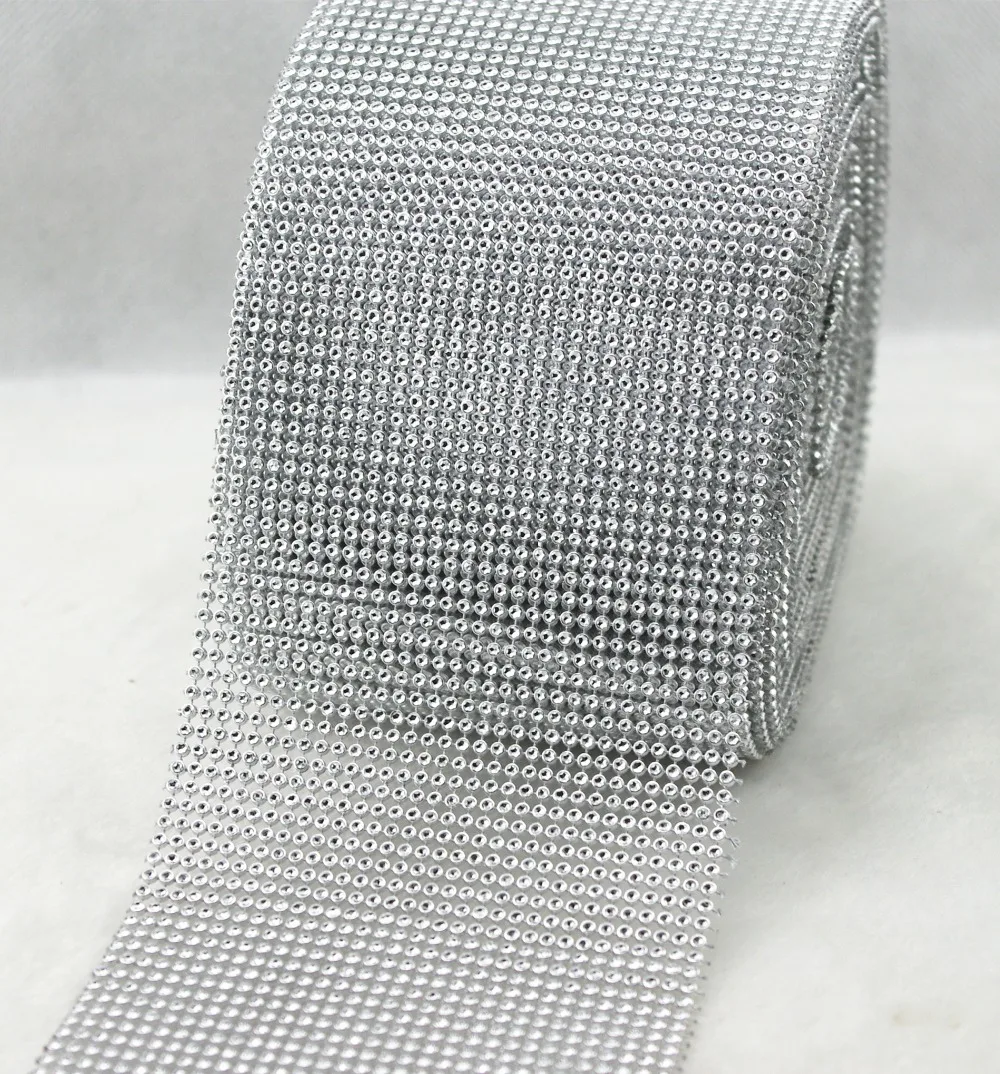 

32 Row Rhinestone Mesh Ribbon Silver Diamante Wedding Table Runners Sparkle Wrap