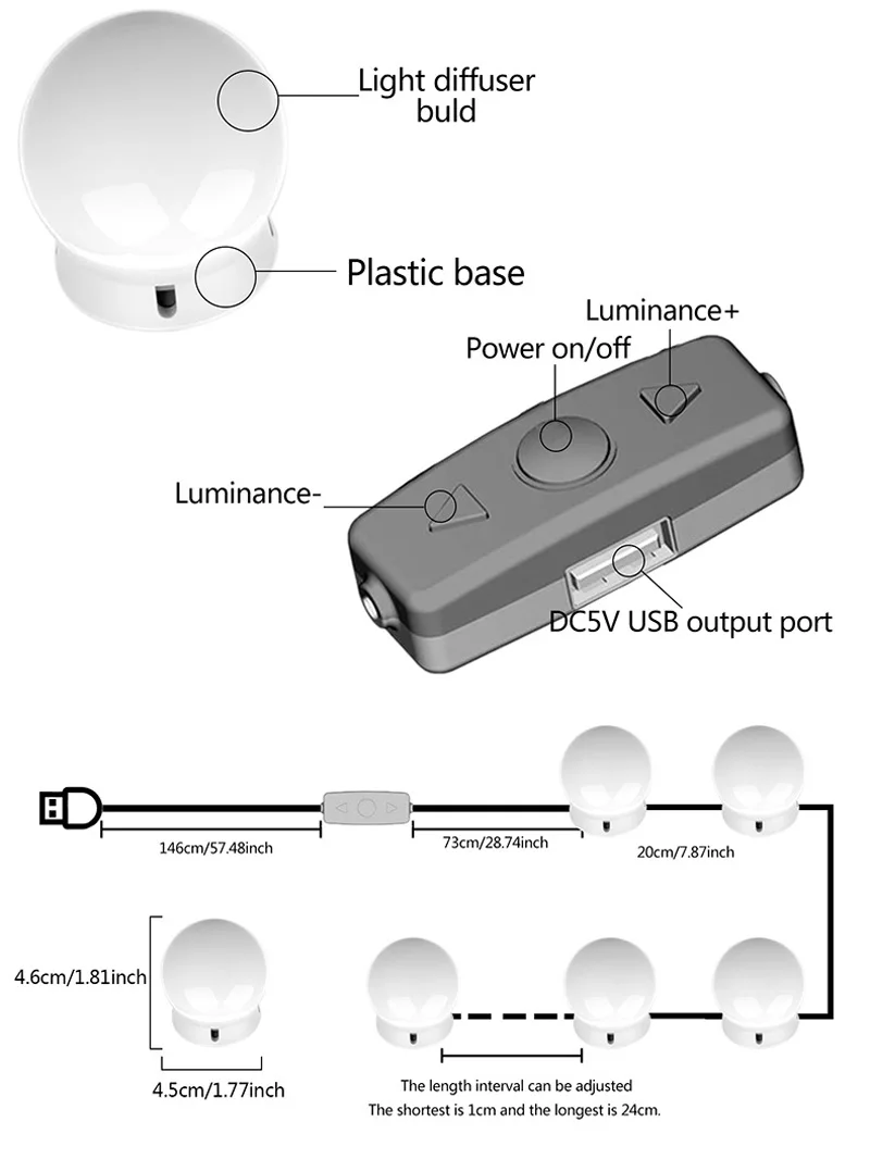 Светодиодный USB подсветка косметического зеркала комплект Голливудский стиль с 12 лампочки с регулируемой яркостью 3 цветовых температурных режима для макияжа туалетный столик