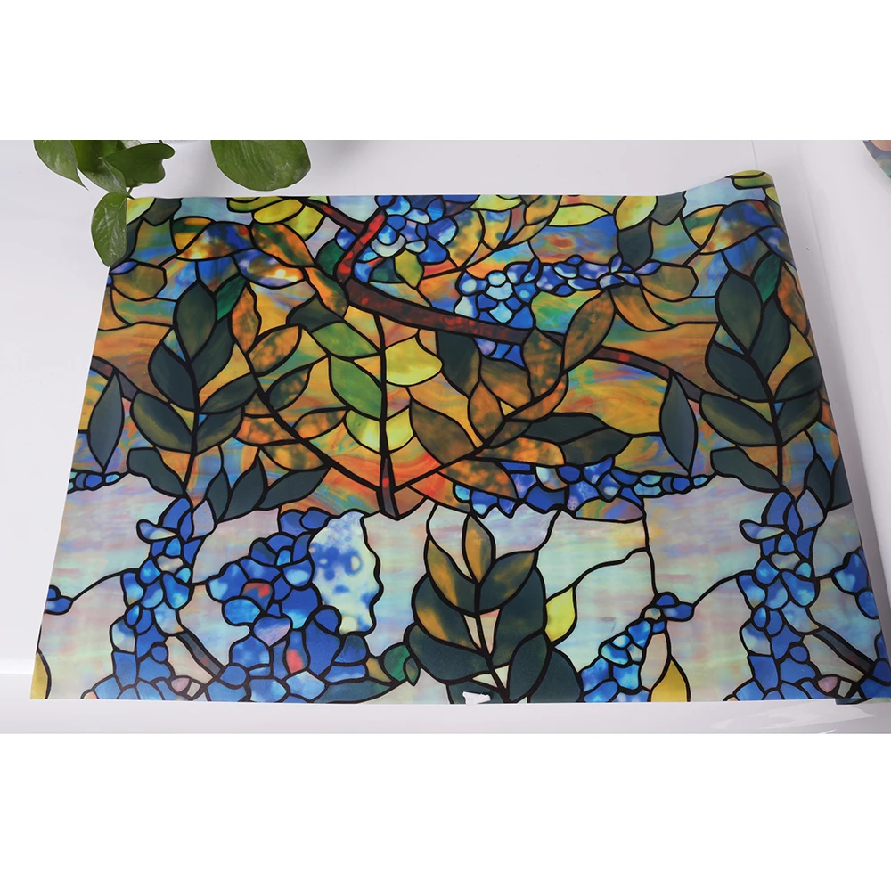 

SUNICE 3D painting static window film Privacy Window Film No-Glue Stained Glass Window Static Cling Flower Film Decor92cmX200cm