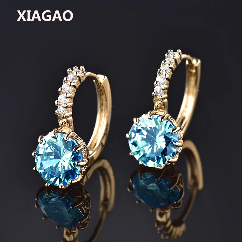

XIAGAO Sparking Rhinestones Round Crystal Hoop Earrings with Round Tiny AAA Cubic Zirconia Stone Fashion Earrings For Women
