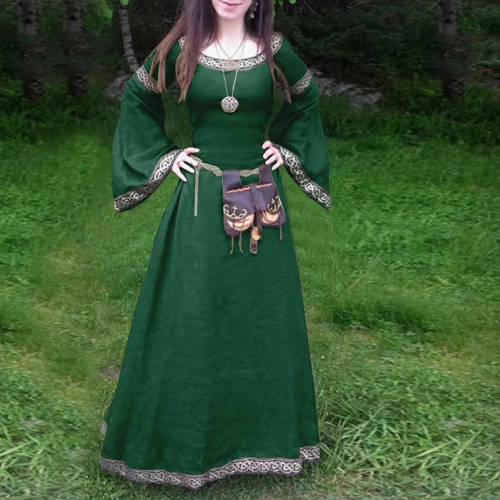 

New Dresses 2019 Spring Women Medieval Dress Renaissance Fit Irregular Long Sleeve Cosplay Maxi Dress Plus Size 5XL vestidos