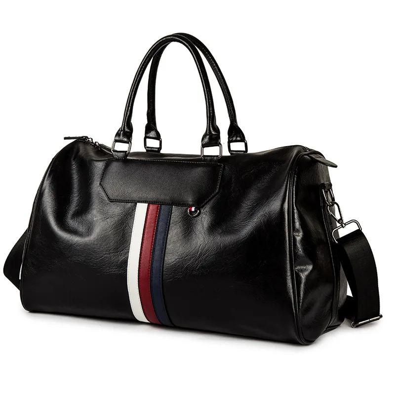 

Crossbody Unisex PU Leather Fitness Gym Bags for Men Striped Training Shoulder Sport Handbag Traveling Bag for Men for Women