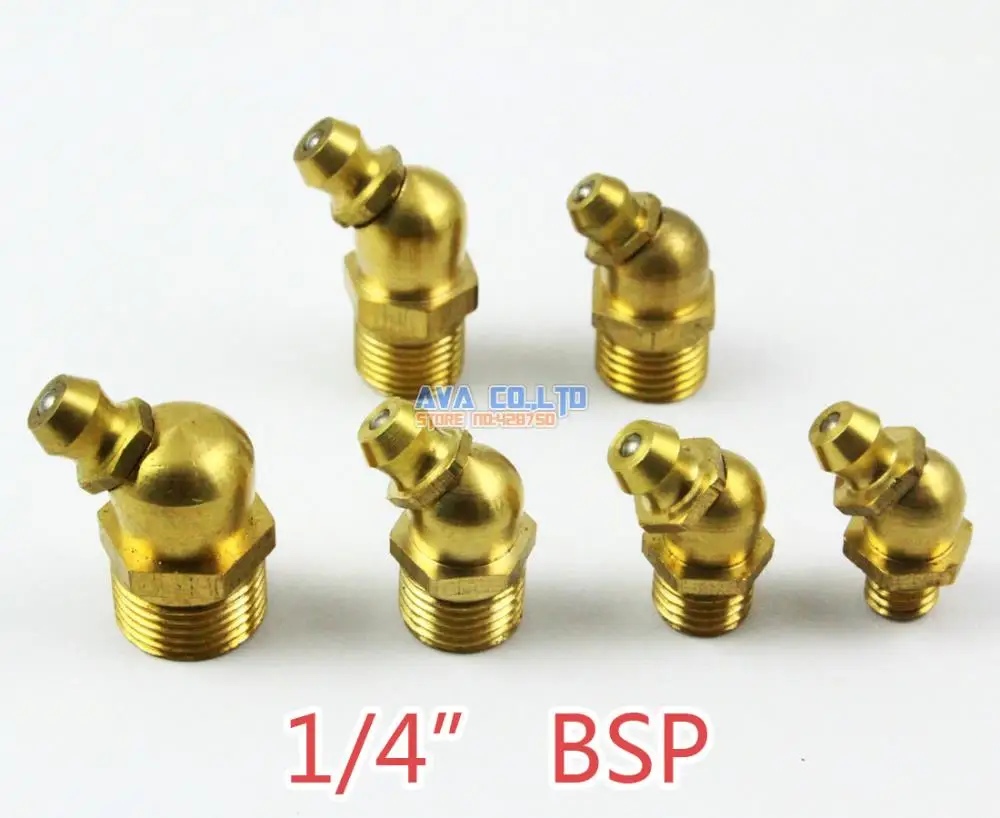10 Pieces 1/4" BSP Brass 45 Degree Grease Zerk Grease Nipple Fittingin