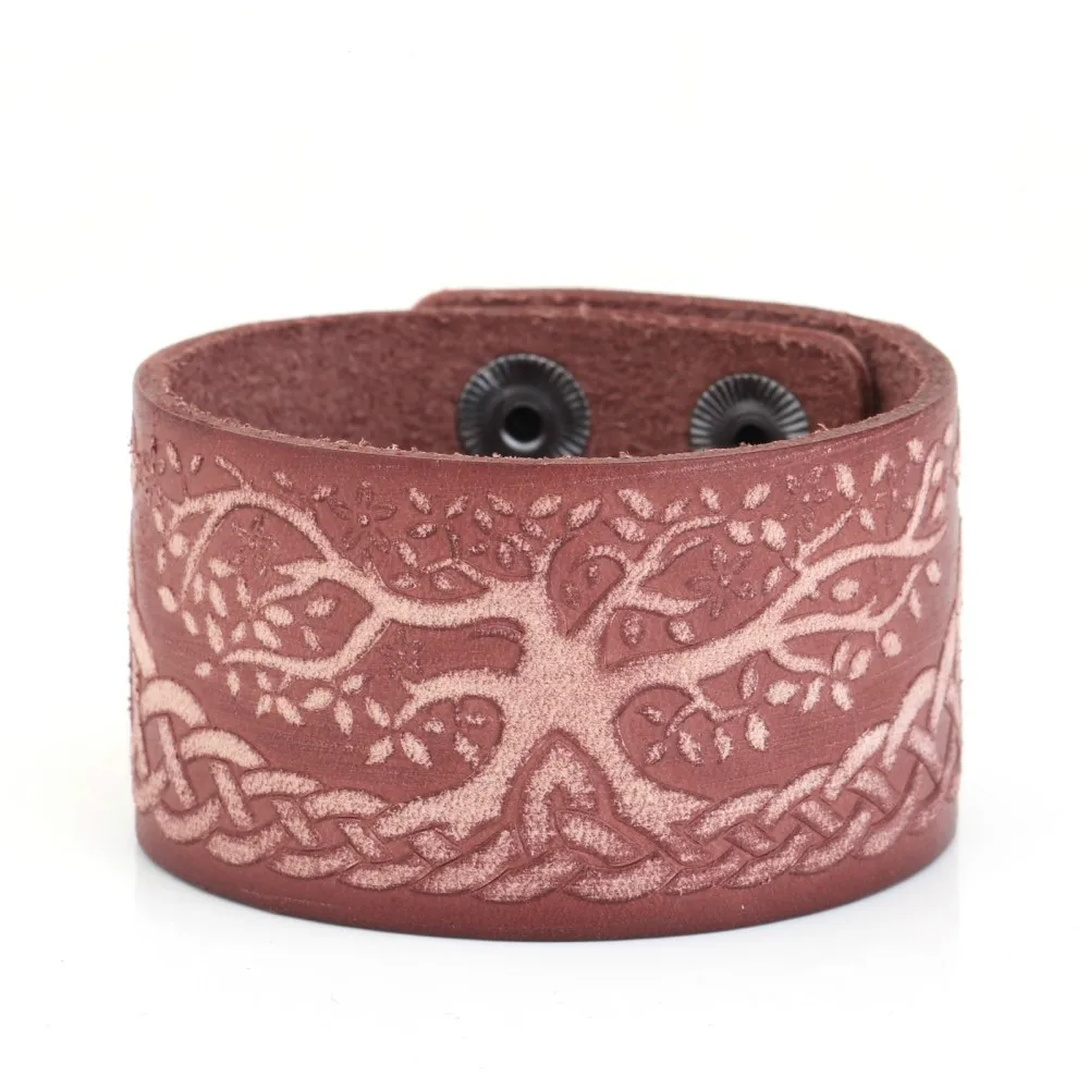 

Tree of Life Knot Wicca Amulet Badge Leather Wristband Cuff Men's Bracelets & Bangles