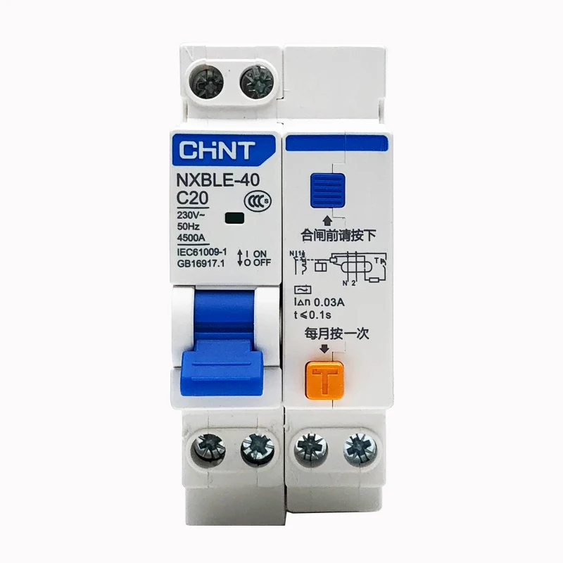 

CHINT NXBLE-40 1P+N Leakage Protection Switch 230V 10A 16A 20A 25A 32A 40A Residual Current Circuit Breaker RCBO DPNL DZ47LE