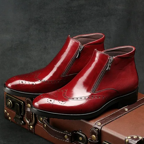 Г., британский дизайнер, Мужская Уличная обувь с перфорацией типа «броги» мужские ковбойские ботильоны челси из натуральной кожи с круглым носком AC66 - Цвет: Zipper Brown